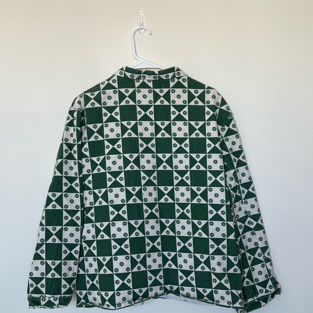 Lisa Says Gah Green and White Checker Floral Utility Jacket - Picture 4 of 5